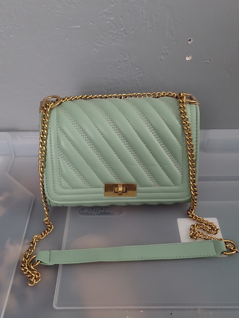 Mint Green Quilted Chain Shoulder Bag